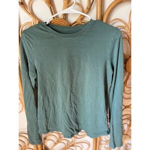 Lululemon Love Long Sleeve Shirt Sage Green Teal Crew Neck Curved Hem Top Womens